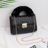 Plush Hand-held Small Square Bag Mini Shoulder Bag PU Ladies Handbag