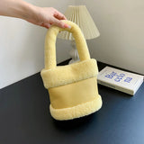 Plush Handbags For Women High Bucket Bag Shoulder Bags Texture Female Messenger