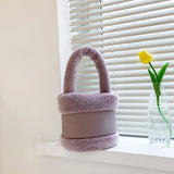 Plush Handbags For Women High Bucket Bag Shoulder Bags Texture Female Messenger