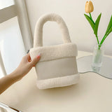 Plush Handbags For Women High Bucket Bag Shoulder Bags Texture Female Messenger