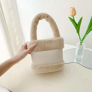 Plush Handbags For Women High Bucket Bag Shoulder Bags Texture Female Messenger