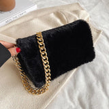 Plush Handbags Thick Chain Shoulder Bags for Women Clutche Bag