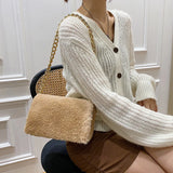 Plush Handbags Thick Chain Shoulder Bags for Women Clutche Bag