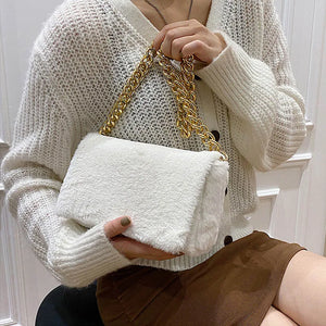 Plush Handbags Thick Chain Shoulder Bags for Women Clutche Bag