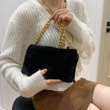 Plush Handbags Thick Chain Shoulder Bags for Women Clutche Bag