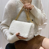 Plush Handbags Thick Chain Shoulder Bags for Women Clutche Bag
