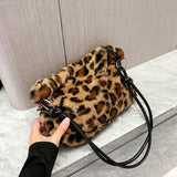 Leopard Plush Top-handle Bag for Women Casual Autumn Winter Commute Shopping