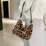 Leopard Plush Top-handle Bag for Women Casual Autumn Winter Commute Shopping