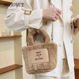 Plush Ladies Crossbody Bag Lightweight Small Tote Letter Printed Soft