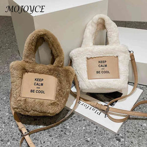 Plush Ladies Crossbody Bag Lightweight Small Tote Letter Printed Soft