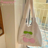Cherry Cartoon Ladies Tote Bag Plush Underarm Bag Large Capacity Casual
