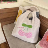Cherry Cartoon Ladies Tote Bag Plush Underarm Bag Large Capacity Casual