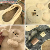 Fluffy Bear Pattern Tote Bag Large Capacity for Holiday Party