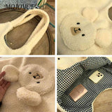 Fluffy Ladies Tote Bag Bear Pattern Large Capacity for Holiday Party