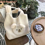 Fluffy Bear Pattern Tote Bag Large Capacity for Holiday Party