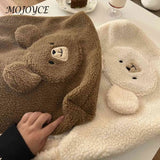 Fluffy Ladies Tote Bag Bear Pattern Large Capacity for Holiday Party