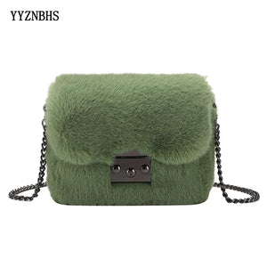 Plush Messenger Bag Chain Crossbody Bag Faux Fur Winter Bags Women Shoulder Bags