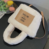 Plush Messenger Bags Lightweight Top-handle Bags Letter Printed Soft Casual