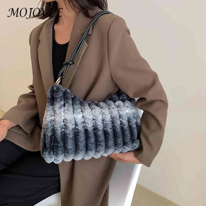 Fluffy Underarm Bag Vertical Plush Tote for Girls