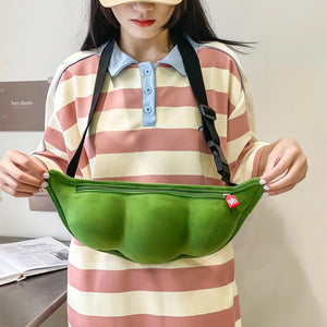 Peas Shaped Plush Shoulder Bag for Outdoor Shopping and Leisure