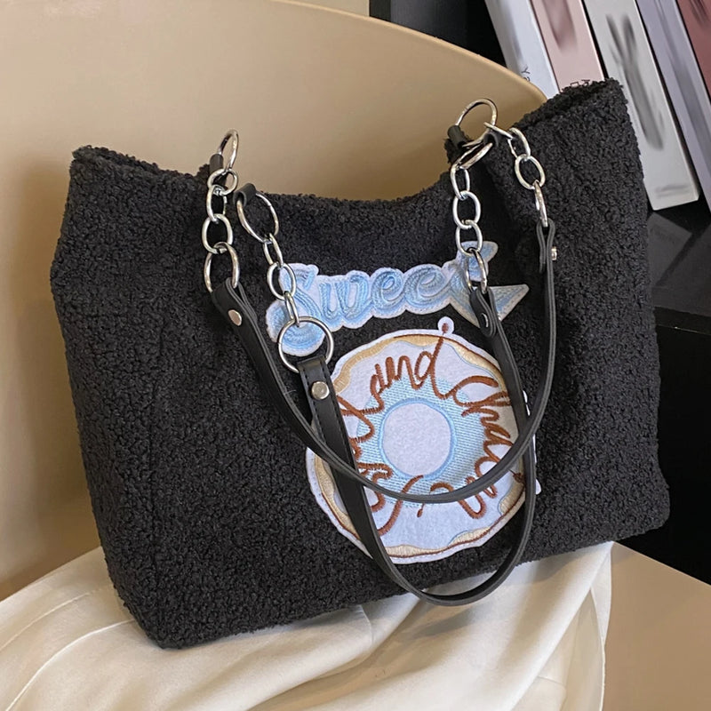 Plush Shoulder Bag Large Capacity Ladies Handbags Casual Chain Portable Zipper