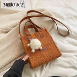 Faux Lambswool Shoulder Bag with Pendant for Winter