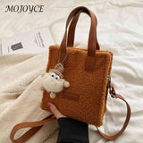 Faux Lambswool Shoulder Bag with Pendant for Winter