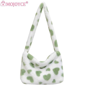 Love Heart Print Fluffy Shoulder Bag Soft Casual Portable for Party