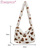 Love Heart Print Fluffy Shoulder Bag Soft Casual Portable for Party