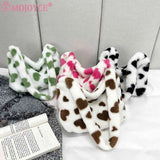 Love Heart Print Fluffy Shoulder Bag Soft Casual Portable for Party