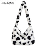 Heart Print Fluffy Hand Bag Soft Portable for Party