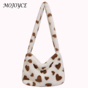Heart Print Fluffy Hand Bag Soft Portable for Party