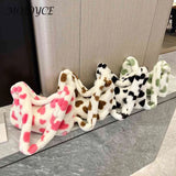 Heart Print Fluffy Hand Bag Soft Portable for Party