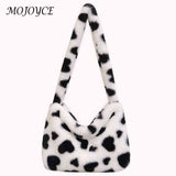Heart Print Fluffy Hand Bag Soft Portable for Party
