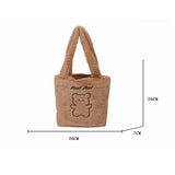 Women's Plush Bear Shoulder Bag Soft Canvas Tote Handbag