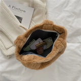 Women's Plush Bear Shoulder Bag Soft Canvas Tote Handbag