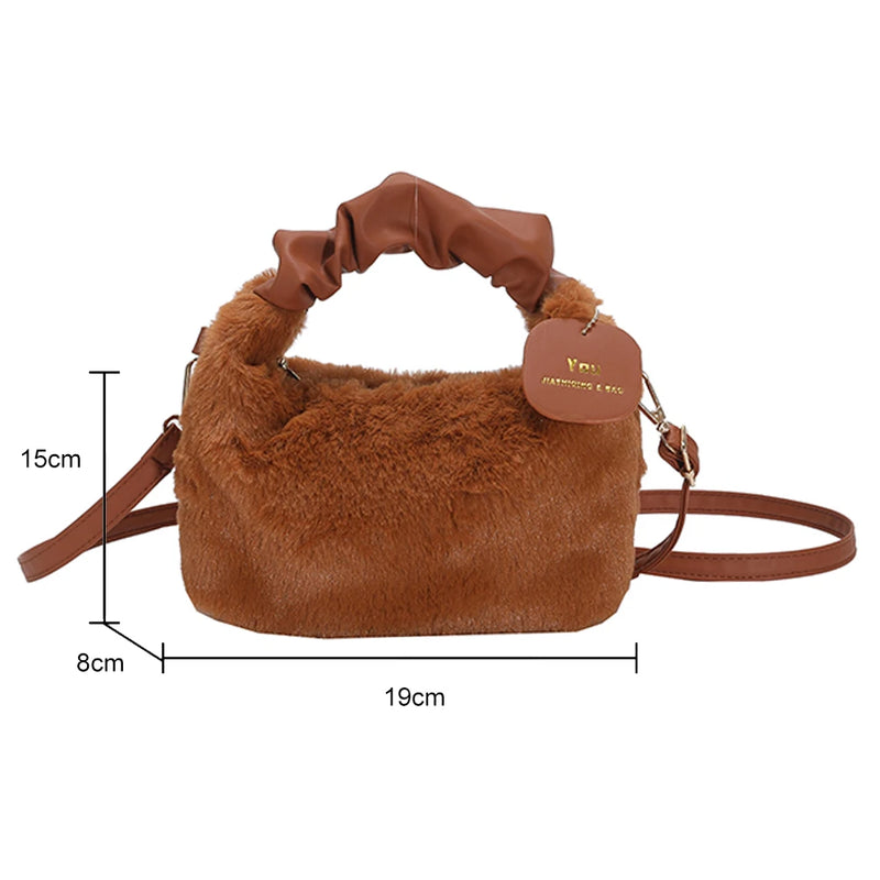Plush Shoulder Bags for Women PU Strap Cloud Fold Furry Handbags