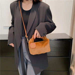 Plush Shoulder Bags for Women PU Strap Cloud Fold Furry Handbags