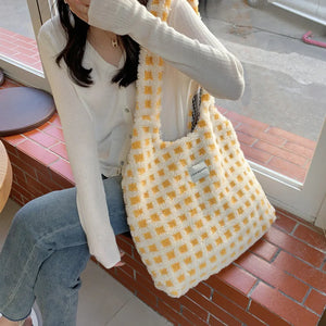 Cream Plaid Women's Large Capacity Handbag Female Armpit Bag