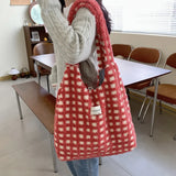 Cream Plaid Women's Large Capacity Handbag Female Armpit Bag