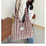 Cream Plaid Women's Large Capacity Handbag Female Armpit Bag