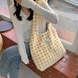 Cream Plaid Women's Large Capacity Handbag Female Armpit Bag