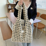 Cream Plaid Women's Large Capacity Handbag Female Armpit Bag