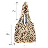 Leopard Print Shoulder Bag Soft Fluffy Handheld Shopping Bag for Autumn Winter