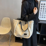 Plush Splicing Commute Bag Large Capacity Top-handle Bag