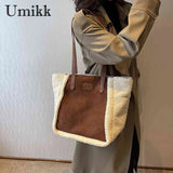 Plush Splicing Shoulder Bag Large Capacity Top-handle Bag