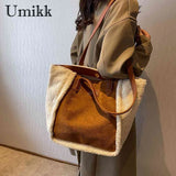 Plush Splicing Shoulder Bag Large Capacity Top-handle Bag