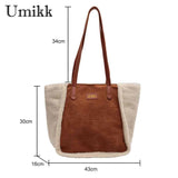 Plush Splicing Shoulder Bag Large Capacity Top-handle Bag
