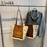 Plush Splicing Shoulder Bag Large Capacity Top-handle Bag
