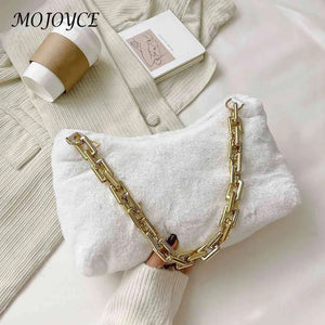 Plush Thick Chain Shoulder Bag Women Casual Underarm Bags Autumn Winter Handbags